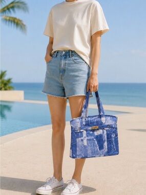 Boatkin Blue Denim Print Canvas Tote Bag